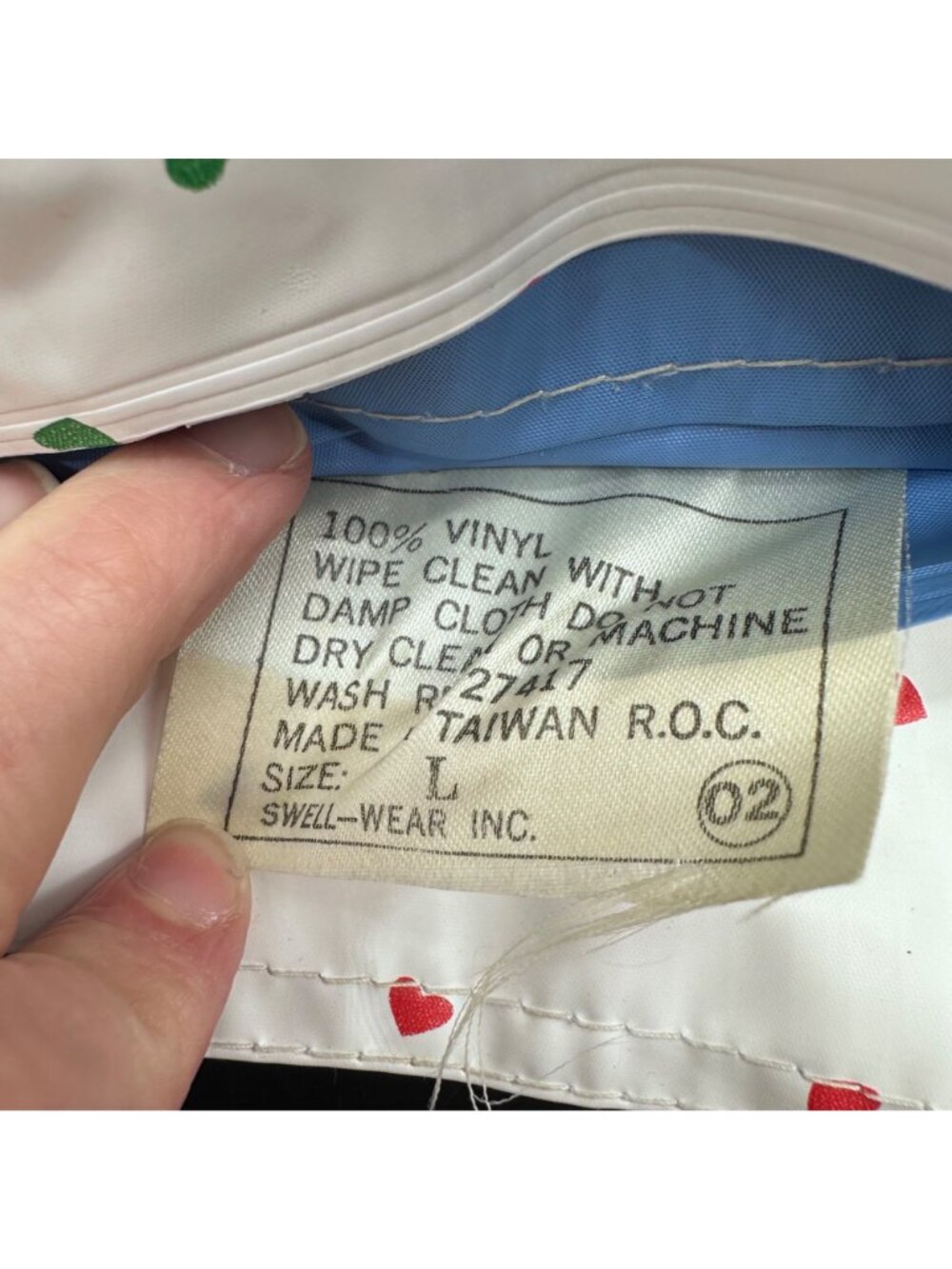 Vintage Girls Reversible Hooded Raincoat Jacket White Heart Blue 80s Size Large - Picture 5 of 13